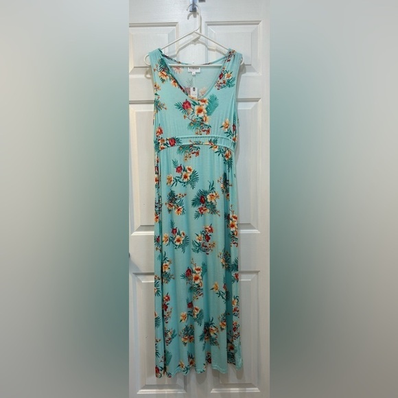 Olive & Oak Mint Tropical Maxi Dress NWT Floral Cinched Shoulder Sleeveless Sz L - Picture 1 of 8
